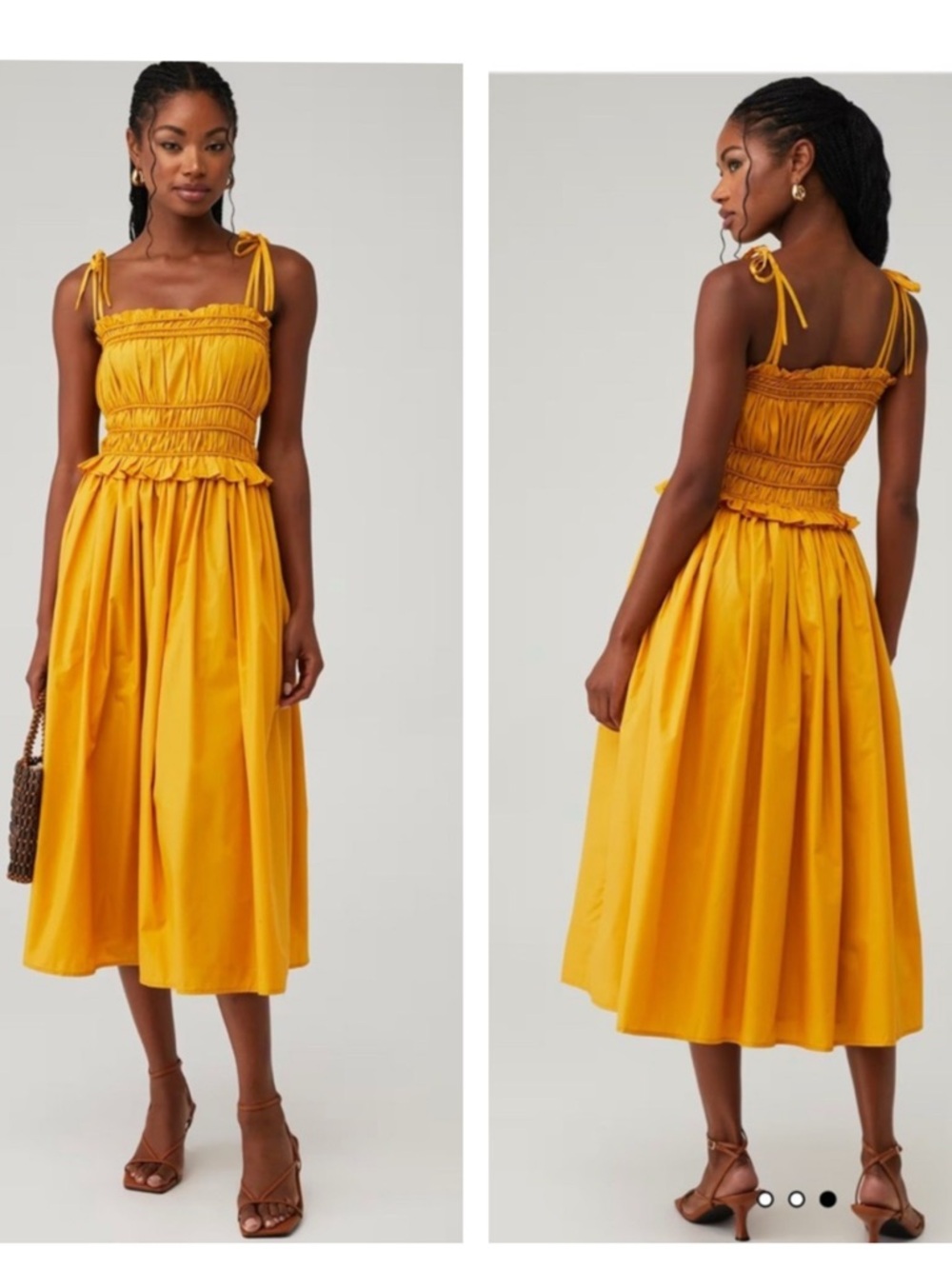 En Saison Haley Midi Dress Ida Golden Yellow Smocked Bodice Tie Straps